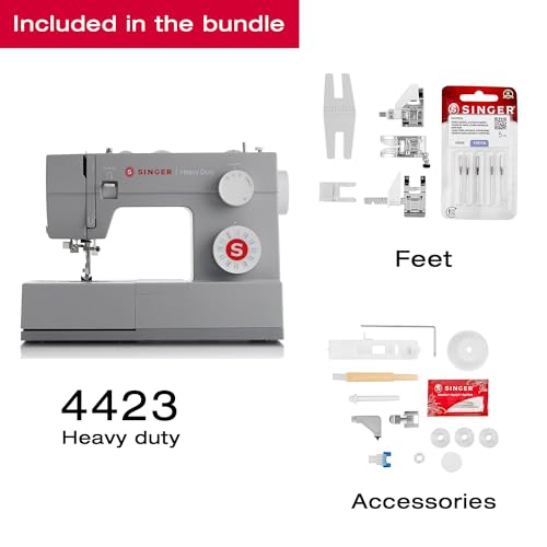 SINGER Heavy Duty 4423 High Speed Sewing Machine with Accessory Kit | Strong Motor With Enhanced Piercing Power, 97 Stitch Applications, Full Metal frame, 1-step Buttonhole & LED Light