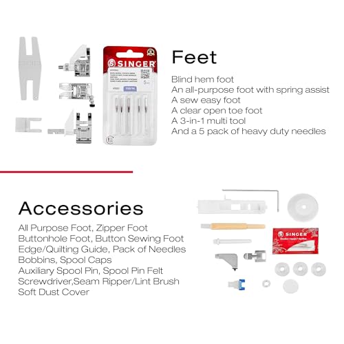 SINGER Heavy Duty 4423 High Speed Sewing Machine with Accessory Kit | Strong Motor With Enhanced Piercing Power, 97 Stitch Applications, Full Metal frame, 1-step Buttonhole & LED Light