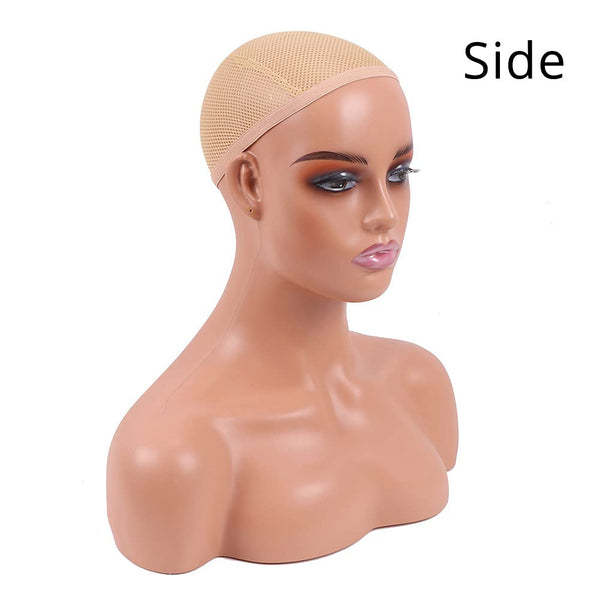 Realistic Female Mannequin Head with Shoulder for Display - Manikin Head with Shoulder for Wig/Jewelry/Makeup/Hat/Sunglass Display (Light Brown)