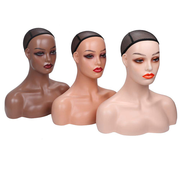 Realistic Female Mannequin Head with Shoulder for Display - Manikin Head with Shoulder for Wig/Jewelry/Makeup/Hat/Sunglass Display (Light Brown)