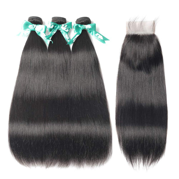Body Wave 3 Bundles with Frontal Human Hair Bundles with Lace Frontal (18 20 22+18, Natural Black) Brazilian Body Wave Hair Virgin Hair Ear to Ear 13x4 Frontal Natural Black