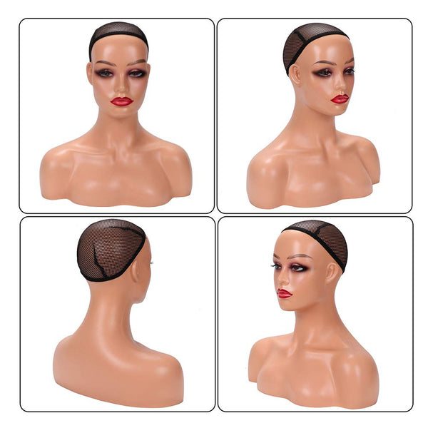 Realistic Female Mannequin Head with Shoulder for Display - Manikin Head with Shoulder for Wig/Jewelry/Makeup/Hat/Sunglass Display (Light Brown)