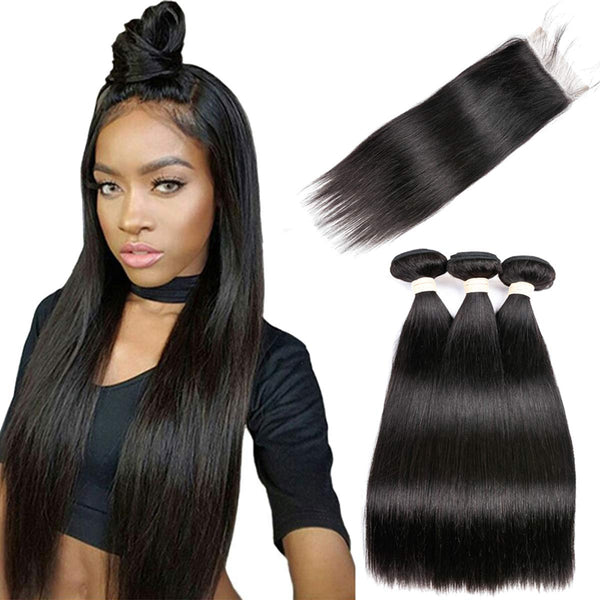 Body Wave 3 Bundles with Frontal Human Hair Bundles with Lace Frontal (18 20 22+18, Natural Black) Brazilian Body Wave Hair Virgin Hair Ear to Ear 13x4 Frontal Natural Black