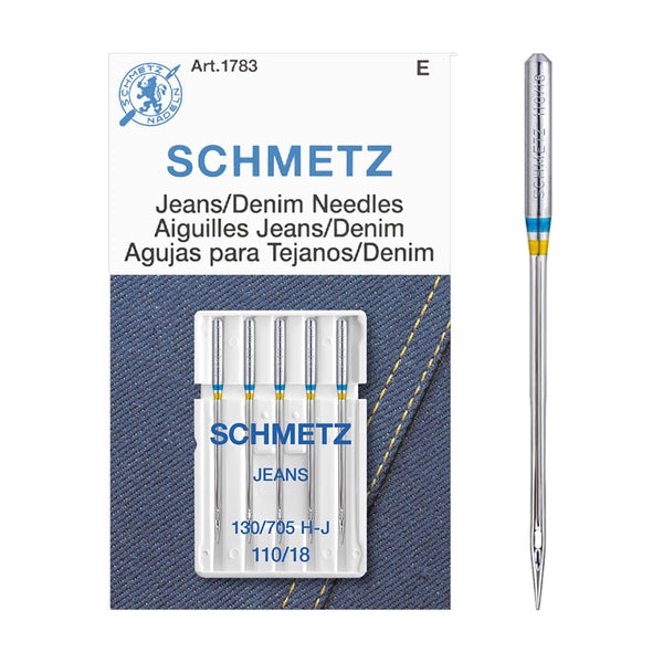 SCHMETZ Jean & Denim Sewing Machine Needles - Precision Needles for Heavy Fabric, Size 110/18, 5-Needle Cards, Pack of 5