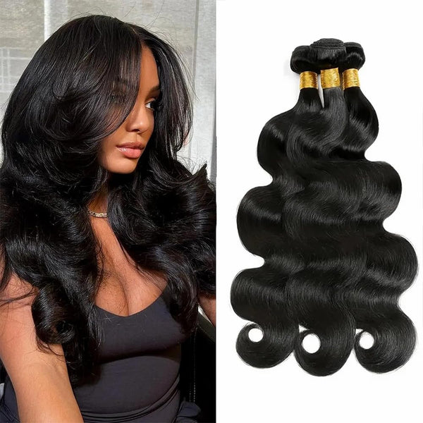 Body Wave 3 Bundles with Frontal Human Hair Bundles with Lace Frontal (18 20 22+18, Natural Black) Brazilian Body Wave Hair Virgin Hair Ear to Ear 13x4 Frontal Natural Black