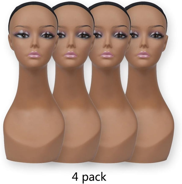 4 Pcs Lifelike Female Plastic Mannequin Head Wig Stand Realistic Wig Display Head Props