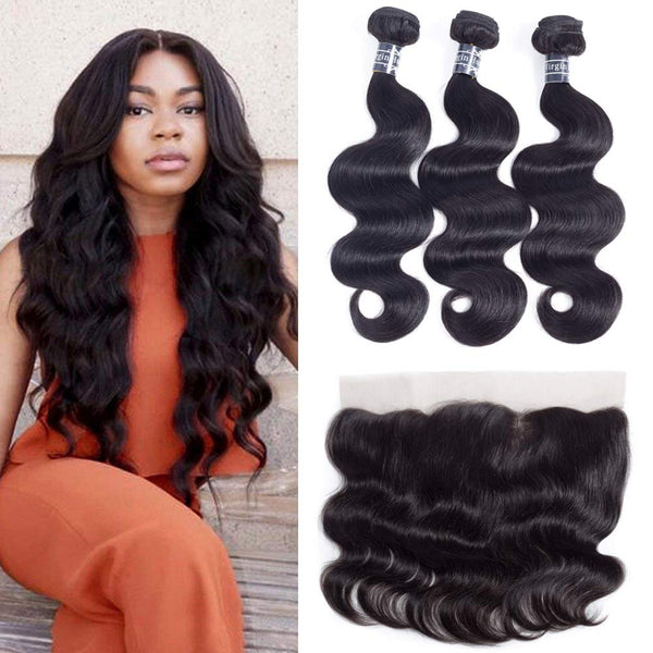 Amella Hair 8A Brazilian Body Wave Virgin Hair 3 Bundles with Three Part Closure (14 16 18+12,Natural Black) 100% Unprocessed Brazilian Body Wave Human Hair Weft with Lace Closure Brazilian Body Wave
