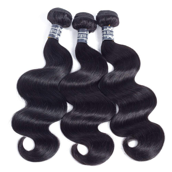 Amella Hair 8A Brazilian Body Wave Virgin Hair 3 Bundles with Three Part Closure (14 16 18+12,Natural Black) 100% Unprocessed Brazilian Body Wave Human Hair Weft with Lace Closure Brazilian Body Wave