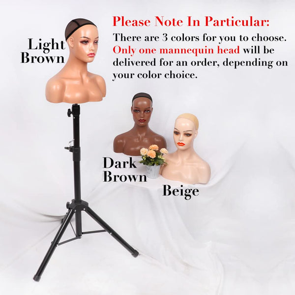 Realistic Female Mannequin Head with Shoulder for Display - Manikin Head with Shoulder for Wig/Jewelry/Makeup/Hat/Sunglass Display (Light Brown)