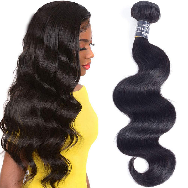 Amella Hair 8A Brazilian Body Wave Virgin Hair 3 Bundles with Three Part Closure (14 16 18+12,Natural Black) 100% Unprocessed Brazilian Body Wave Human Hair Weft with Lace Closure Brazilian Body Wave