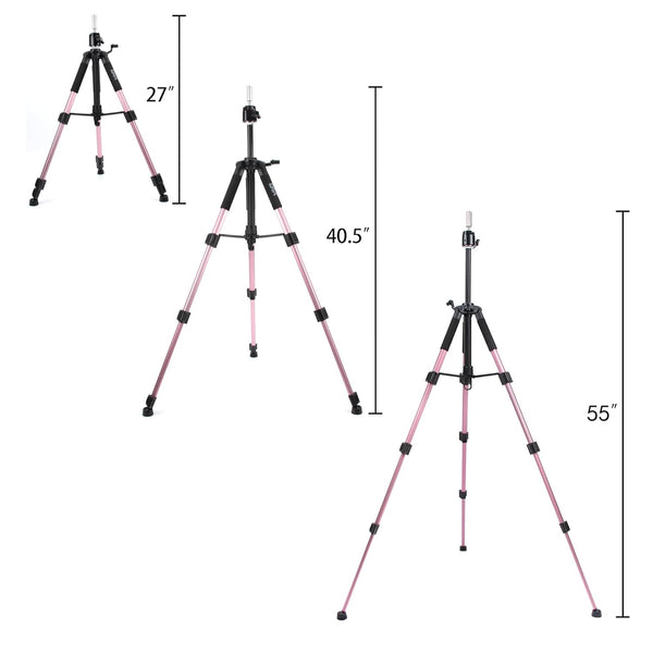 GEXWORLDWIDE GEX 55" Mannequin Tripod Stand Canvas Block Training Doll Manikin Head Wig Stand for Cosmetology Hairdressing (Rose Gold)