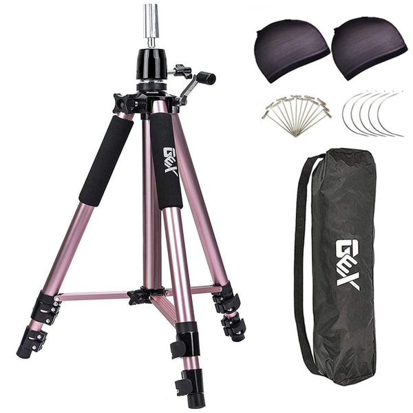 GEXWORLDWIDE GEX 63" Heavy Duty Mannequin Tripod Stand for Wig Cosmetology Training Practice Doll Manikin Head Tripod Wig Stand With Travel Bag (Silver)