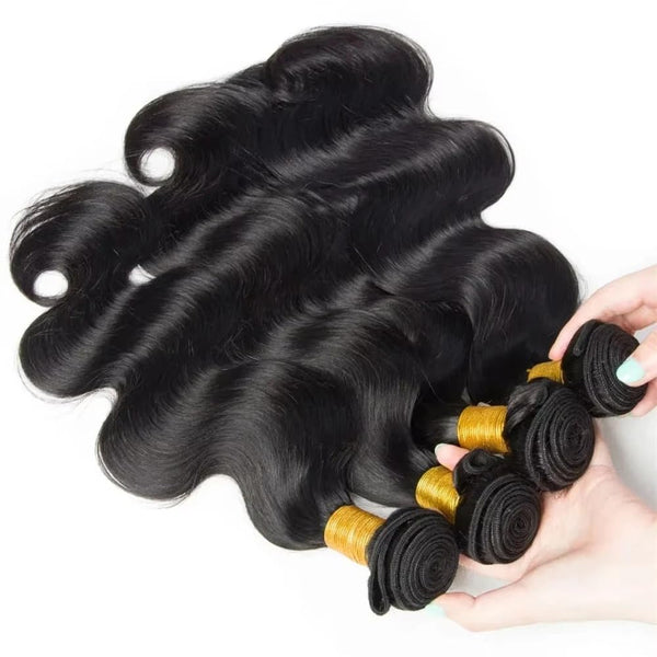 Body Wave 3 Bundles with Frontal Human Hair Bundles with Lace Frontal (18 20 22+18, Natural Black) Brazilian Body Wave Hair Virgin Hair Ear to Ear 13x4 Frontal Natural Black
