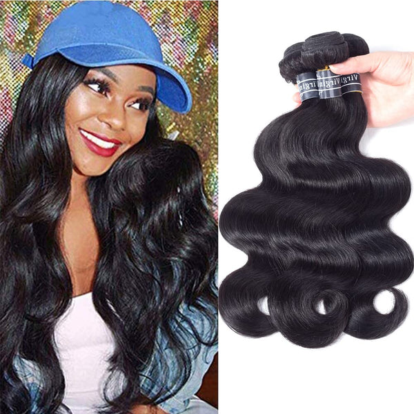 Amella Hair 8A Brazilian Body Wave Virgin Hair 3 Bundles with Three Part Closure (14 16 18+12,Natural Black) 100% Unprocessed Brazilian Body Wave Human Hair Weft with Lace Closure Brazilian Body Wave