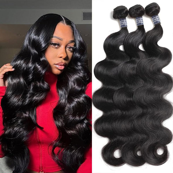 Amella Hair 8A Brazilian Body Wave Virgin Hair 3 Bundles with Three Part Closure (14 16 18+12,Natural Black) 100% Unprocessed Brazilian Body Wave Human Hair Weft with Lace Closure Brazilian Body Wave