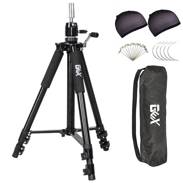 GEXWORLDWIDE GEX 63" Heavy Duty Mannequin Tripod Stand for Wig Cosmetology Training Practice Doll Manikin Head Tripod Wig Stand With Travel Bag (Silver)