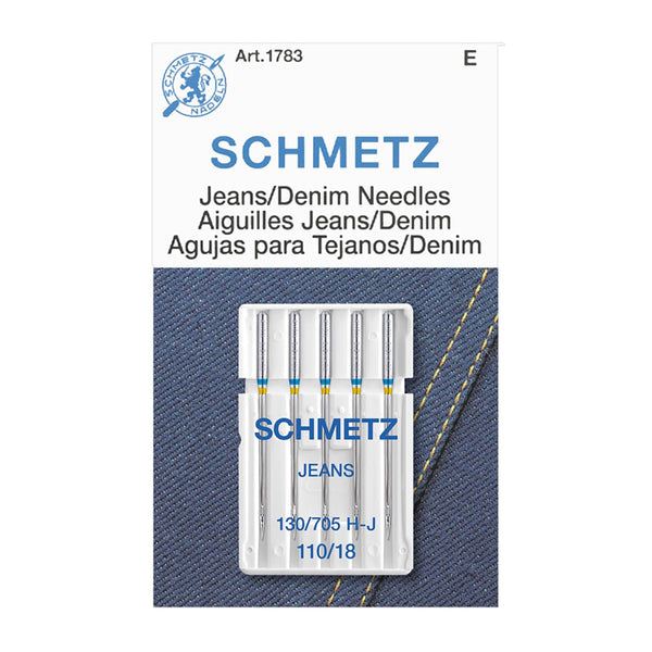 SCHMETZ Jean & Denim Sewing Machine Needles - Precision Needles for Heavy Fabric, Size 110/18, 5-Needle Cards, Pack of 5