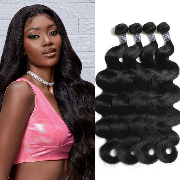 Amella Hair 8A Brazilian Body Wave Virgin Hair 3 Bundles with Three Part Closure (14 16 18+12,Natural Black) 100% Unprocessed Brazilian Body Wave Human Hair Weft with Lace Closure Brazilian Body Wave
