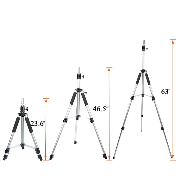 GEXWORLDWIDE GEX 63" Heavy Duty Mannequin Tripod Stand for Wig Cosmetology Training Practice Doll Manikin Head Tripod Wig Stand With Travel Bag (Silver)