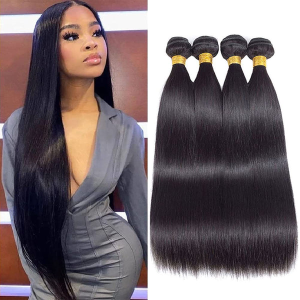 12A Grade Brazilian Virgin Hair Straight 3 Bundles with Closure (18 20 22+16"Closure) 100% Unprocessed Virgin Brazilian Remy Straight Human Hair Bundles with Lace Closure Natural Color