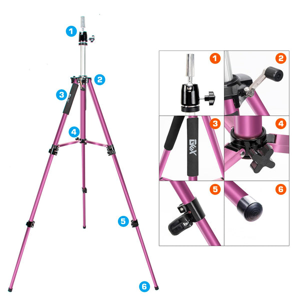 GEXWORLDWIDE GEX 63" Heavy Duty Mannequin Tripod Stand for Wig Cosmetology Training Practice Doll Manikin Head Tripod Wig Stand With Travel Bag (Silver)