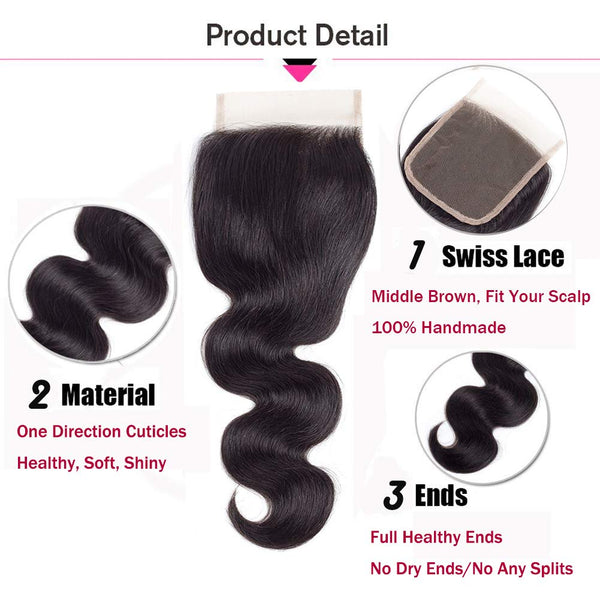 Amella Hair 8A Brazilian Body Wave Virgin Hair 3 Bundles with Three Part Closure (14 16 18+12,Natural Black) 100% Unprocessed Brazilian Body Wave Human Hair Weft with Lace Closure Brazilian Body Wave