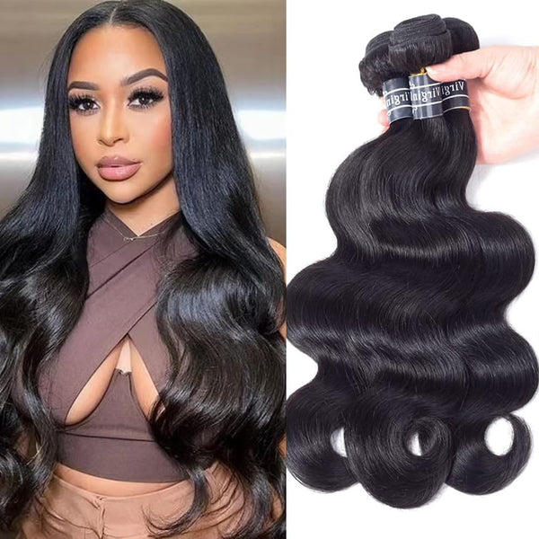 Amella Hair 8A Brazilian Body Wave Virgin Hair 3 Bundles with Three Part Closure (14 16 18+12,Natural Black) 100% Unprocessed Brazilian Body Wave Human Hair Weft with Lace Closure Brazilian Body Wave
