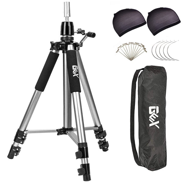 GEXWORLDWIDE GEX 63" Heavy Duty Mannequin Tripod Stand for Wig Cosmetology Training Practice Doll Manikin Head Tripod Wig Stand With Travel Bag (Silver)