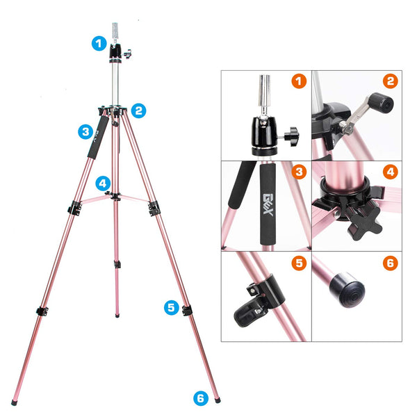GEXWORLDWIDE GEX 63" Heavy Duty Mannequin Tripod Stand for Wig Cosmetology Training Practice Doll Manikin Head Tripod Wig Stand With Travel Bag (Silver)