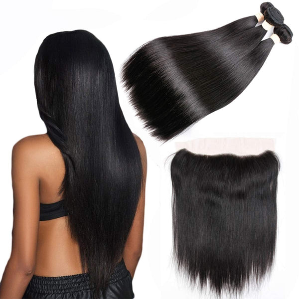 Body Wave 3 Bundles with Frontal Human Hair Bundles with Lace Frontal (18 20 22+18, Natural Black) Brazilian Body Wave Hair Virgin Hair Ear to Ear 13x4 Frontal Natural Black