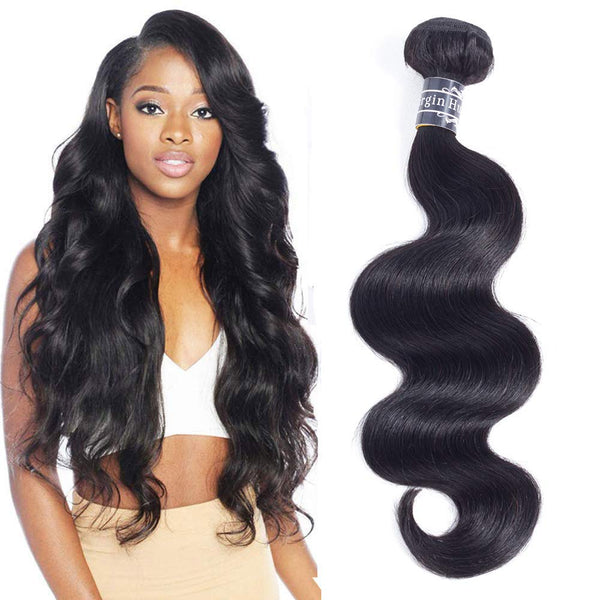 Amella Hair 8A Brazilian Body Wave Virgin Hair 3 Bundles with Three Part Closure (14 16 18+12,Natural Black) 100% Unprocessed Brazilian Body Wave Human Hair Weft with Lace Closure Brazilian Body Wave