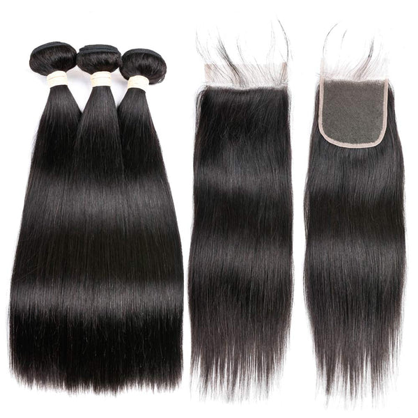 Body Wave 3 Bundles with Frontal Human Hair Bundles with Lace Frontal (18 20 22+18, Natural Black) Brazilian Body Wave Hair Virgin Hair Ear to Ear 13x4 Frontal Natural Black