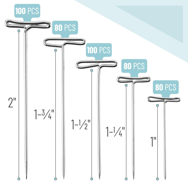 Mr. Pen- T-Pins, 220 Pack, 5 Sizes, Straight Wigs Pins, Sewing T-Pins for Blocking Knitting, Wig Making and Crafts, Sewing & Office Wall