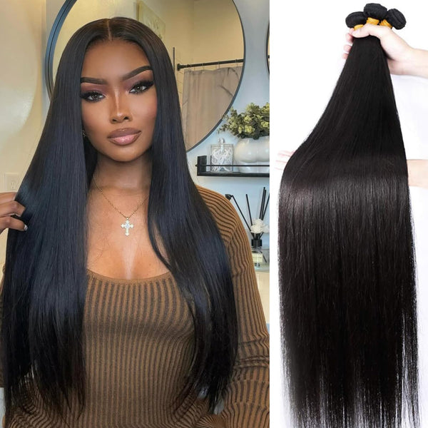 12A Grade Brazilian Virgin Hair Straight 3 Bundles with Closure (18 20 22+16"Closure) 100% Unprocessed Virgin Brazilian Remy Straight Human Hair Bundles with Lace Closure Natural Color