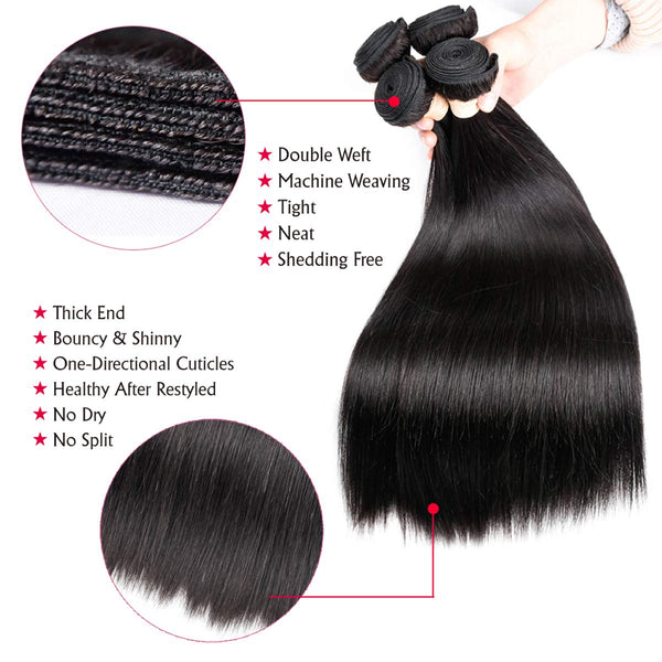 Body Wave 3 Bundles with Frontal Human Hair Bundles with Lace Frontal (18 20 22+18, Natural Black) Brazilian Body Wave Hair Virgin Hair Ear to Ear 13x4 Frontal Natural Black