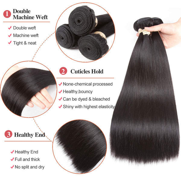 Body Wave 3 Bundles with Frontal Human Hair Bundles with Lace Frontal (18 20 22+18, Natural Black) Brazilian Body Wave Hair Virgin Hair Ear to Ear 13x4 Frontal Natural Black