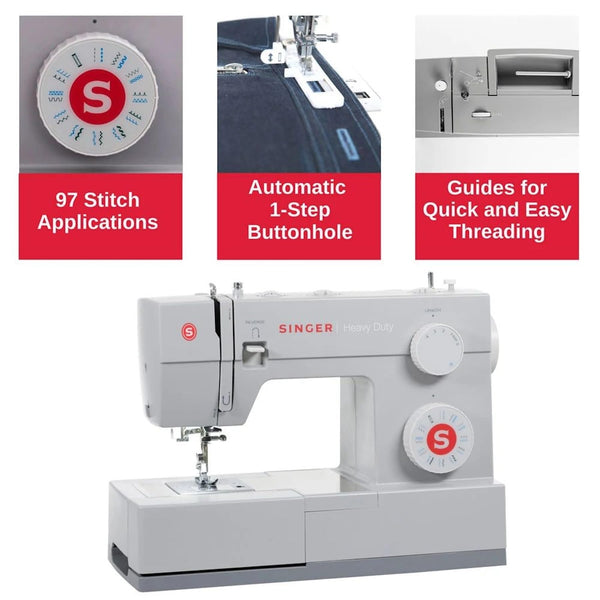 SINGER Heavy Duty 4423 High Speed Sewing Machine with Accessory Kit | Strong Motor With Enhanced Piercing Power, 97 Stitch Applications, Full Metal frame, 1-step Buttonhole & LED Light