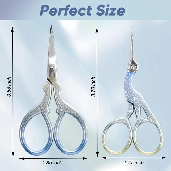 AQUEENLY Embroidery Scissors, Stainless Steel Sharp Stork Scissors for Sewing Crafting, Art Work, Threading, Needlework - DIY Tools Dressmaker Small Shears - 2 Pcs (3.6 Inches, Gold)