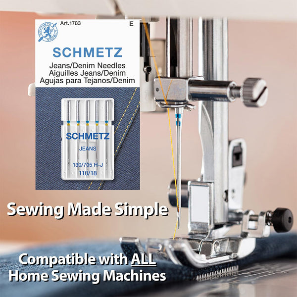 SCHMETZ Jean & Denim Sewing Machine Needles - Precision Needles for Heavy Fabric, Size 110/18, 5-Needle Cards, Pack of 5