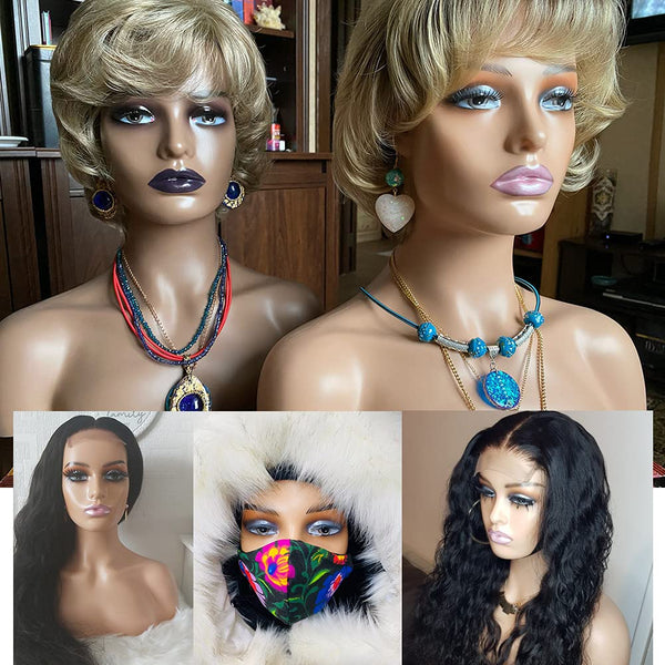 Realistic Female Mannequin Head with Shoulder for Display - Manikin Head with Shoulder for Wig/Jewelry/Makeup/Hat/Sunglass Display (Light Brown)