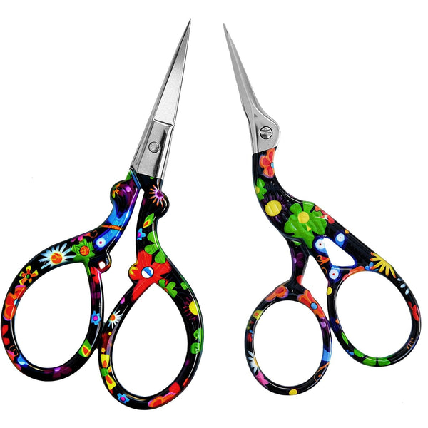 AQUEENLY Embroidery Scissors, Stainless Steel Sharp Stork Scissors for Sewing Crafting, Art Work, Threading, Needlework - DIY Tools Dressmaker Small Shears - 2 Pcs (3.6 Inches, Gold)