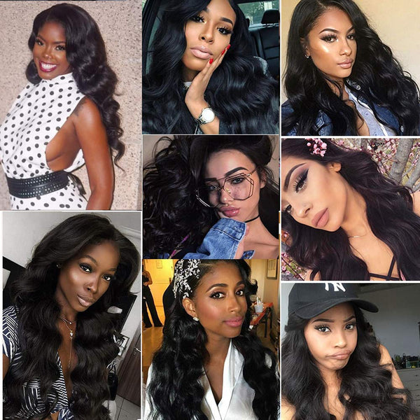 Body Wave 3 Bundles with Frontal Human Hair Bundles with Lace Frontal (18 20 22+18, Natural Black) Brazilian Body Wave Hair Virgin Hair Ear to Ear 13x4 Frontal Natural Black