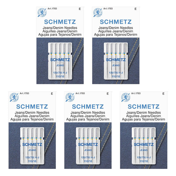 SCHMETZ Jean & Denim Sewing Machine Needles - Precision Needles for Heavy Fabric, Size 110/18, 5-Needle Cards, Pack of 5