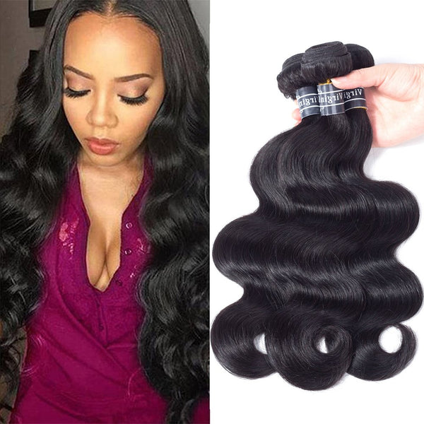Amella Hair 8A Brazilian Body Wave Virgin Hair 3 Bundles with Three Part Closure (14 16 18+12,Natural Black) 100% Unprocessed Brazilian Body Wave Human Hair Weft with Lace Closure Brazilian Body Wave