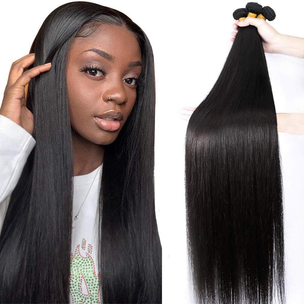 12A Grade Brazilian Virgin Hair Straight 3 Bundles with Closure (18 20 22+16"Closure) 100% Unprocessed Virgin Brazilian Remy Straight Human Hair Bundles with Lace Closure Natural Color