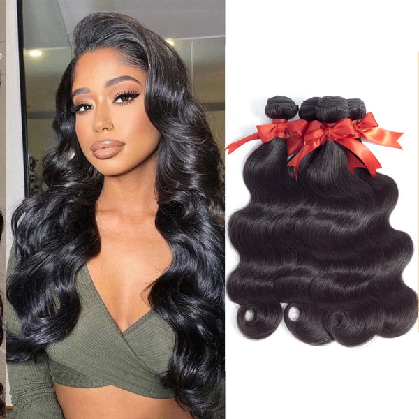 Body Wave 3 Bundles with Frontal Human Hair Bundles with Lace Frontal (18 20 22+18, Natural Black) Brazilian Body Wave Hair Virgin Hair Ear to Ear 13x4 Frontal Natural Black