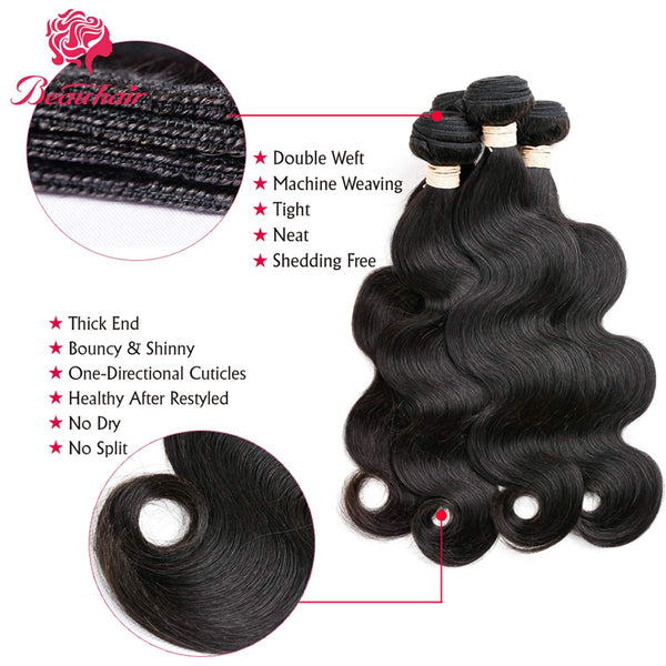 Body Wave 3 Bundles with Frontal Human Hair Bundles with Lace Frontal (18 20 22+18, Natural Black) Brazilian Body Wave Hair Virgin Hair Ear to Ear 13x4 Frontal Natural Black