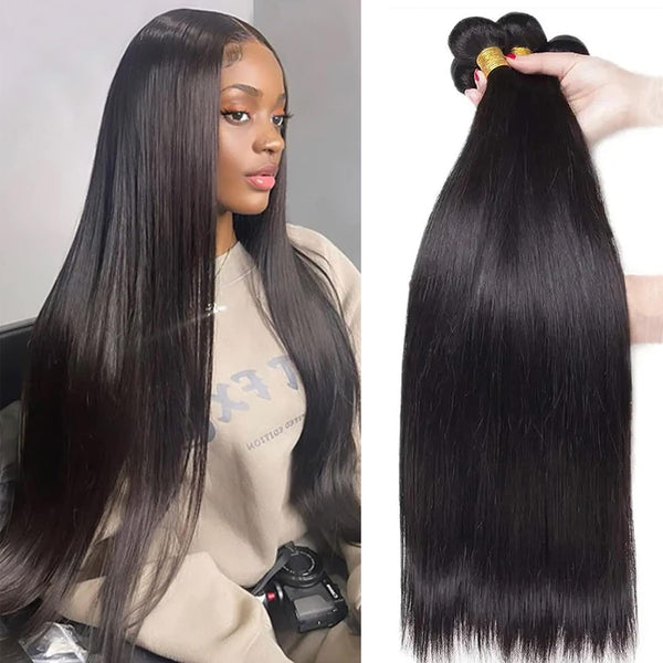 12A Grade Brazilian Virgin Hair Straight 3 Bundles with Closure (18 20 22+16"Closure) 100% Unprocessed Virgin Brazilian Remy Straight Human Hair Bundles with Lace Closure Natural Color
