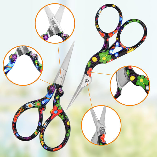 AQUEENLY Embroidery Scissors, Stainless Steel Sharp Stork Scissors for Sewing Crafting, Art Work, Threading, Needlework - DIY Tools Dressmaker Small Shears - 2 Pcs (3.6 Inches, Gold)