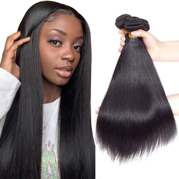 12A Grade Brazilian Virgin Hair Straight 3 Bundles with Closure (18 20 22+16"Closure) 100% Unprocessed Virgin Brazilian Remy Straight Human Hair Bundles with Lace Closure Natural Color